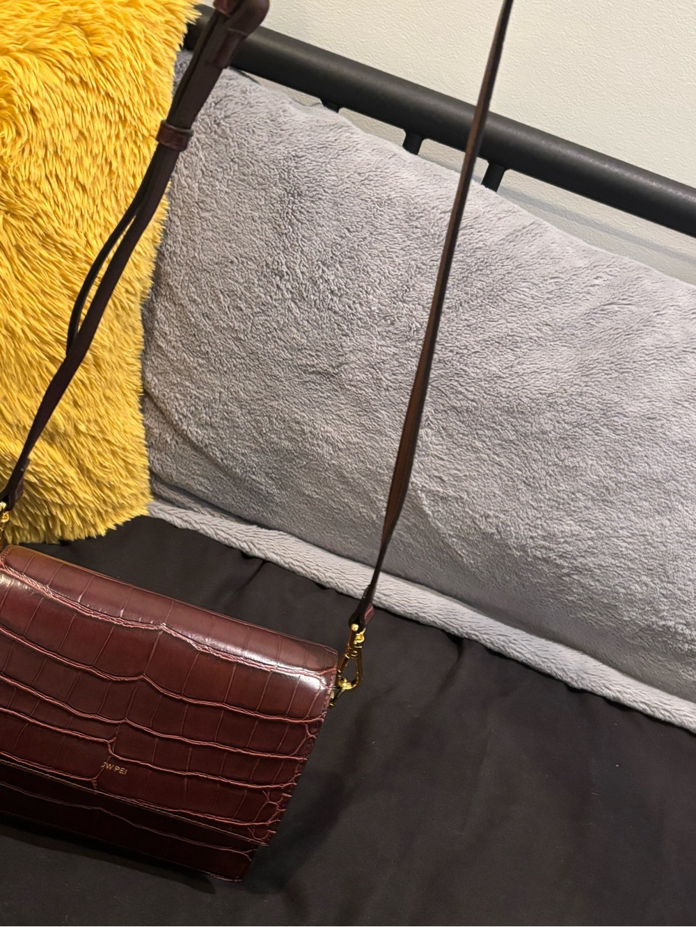 Women's Croc-Embossed JW PEI Brown Crossbody Bag